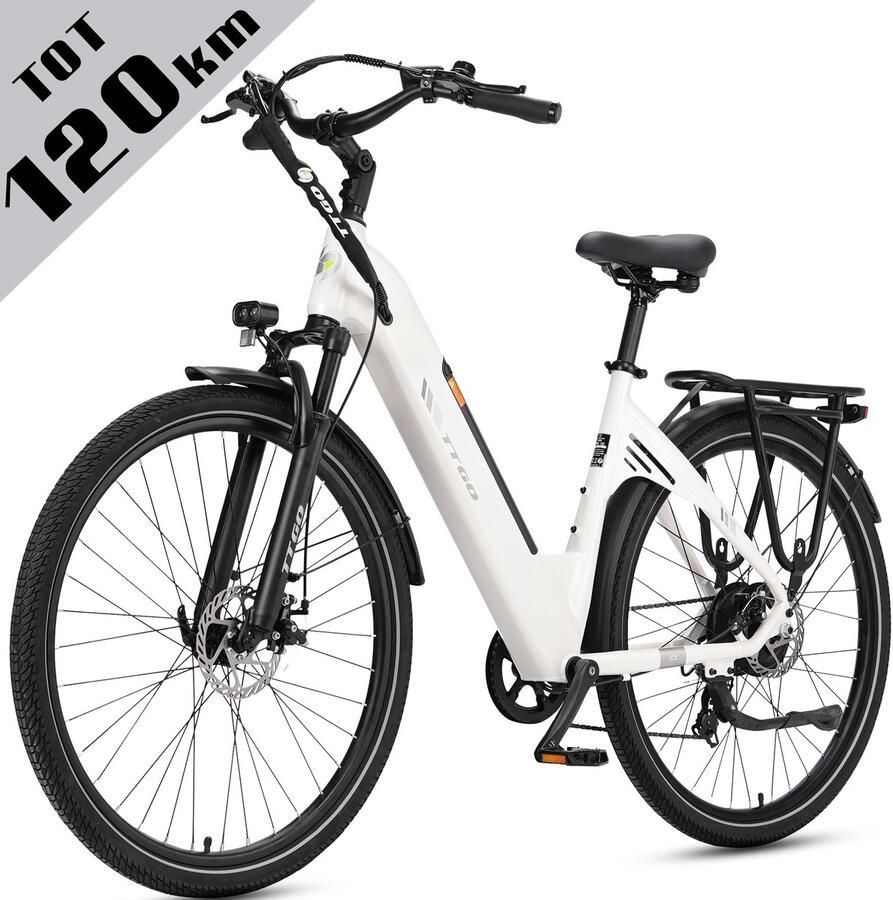 TTGO C3 Elektrische Fiets 250W Motor 36V18Ah Accu Max Snelheid 25km u 28 Inch Banden Max Bereik 80-120km Shi o 7 Versnellingen Wit
