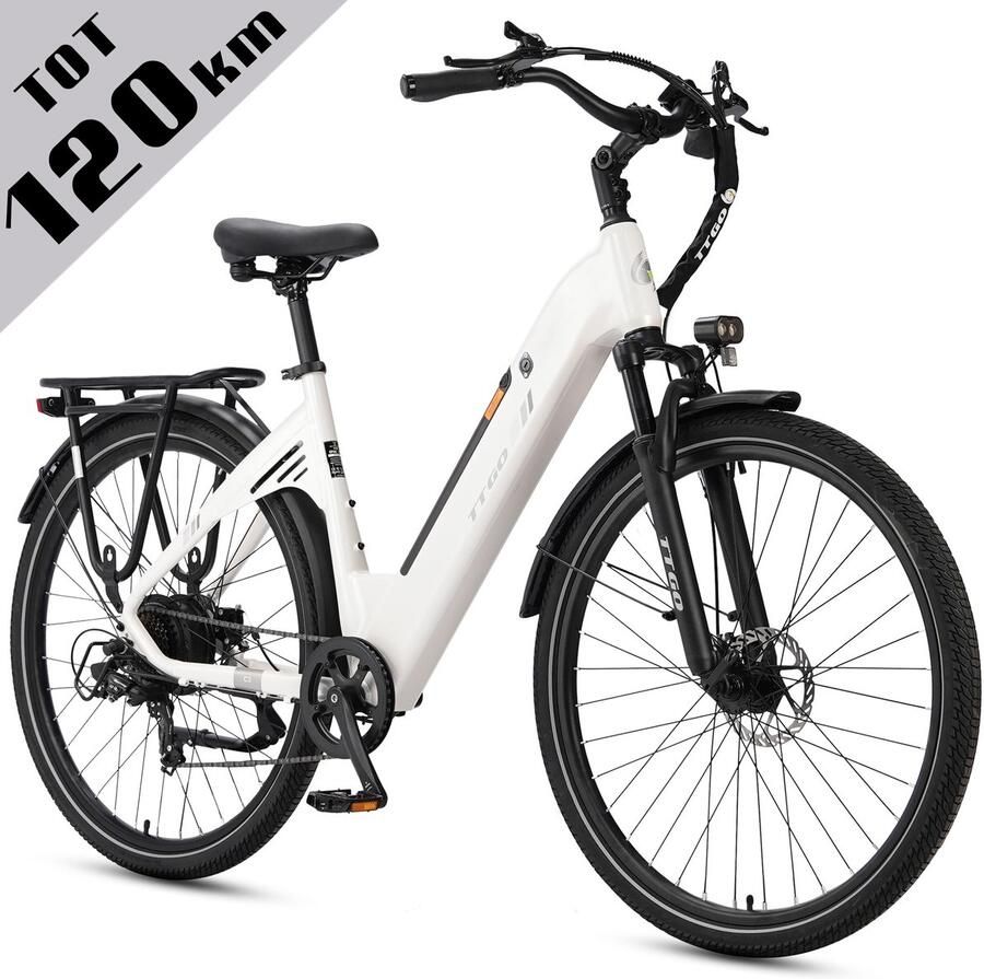 TTGO C3 SE Elektrische Fiets 250W Motor 36V18Ah Accu Max Snelheid 25km u 28 Inch Banden Max Bereik 80-120km Shi o 7 Versnellingen Wit