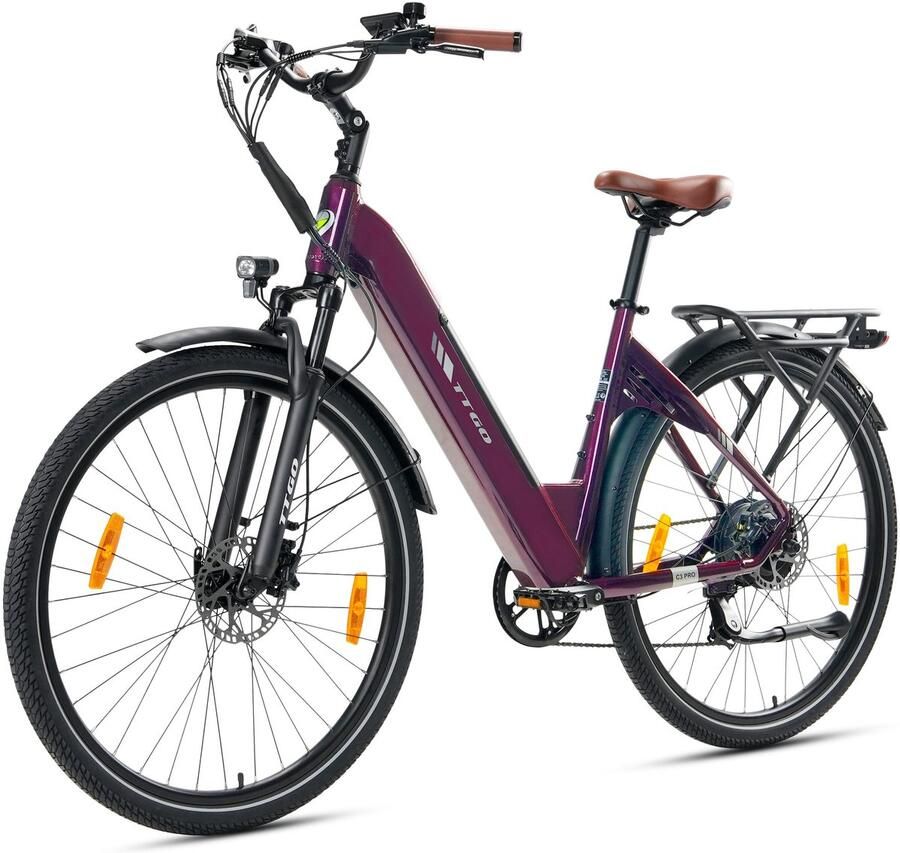 TTGO Elektrische Fiets C3 PRO 36V 20AH Accu Maximale Actieradius 120 Km Aluminium Lage Instapframe 28×2.0 Inch Banden Shi o 7 Versnellingen Hydraulische Schijfrem LCD Display Elektrische Stadsfiets Rood