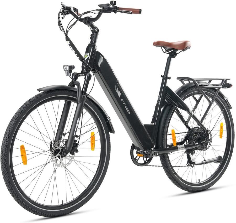 TTGO Elektrische Fiets C3 PRO 36V 20AH Accu Maximale Actieradius 120 Km Aluminium Lage Instapframe 28×2.0 Inch Banden Shi o 7 Versnellingen Hydraulische Schijfrem LCD Display Elektrische Stadsfiets Zwart