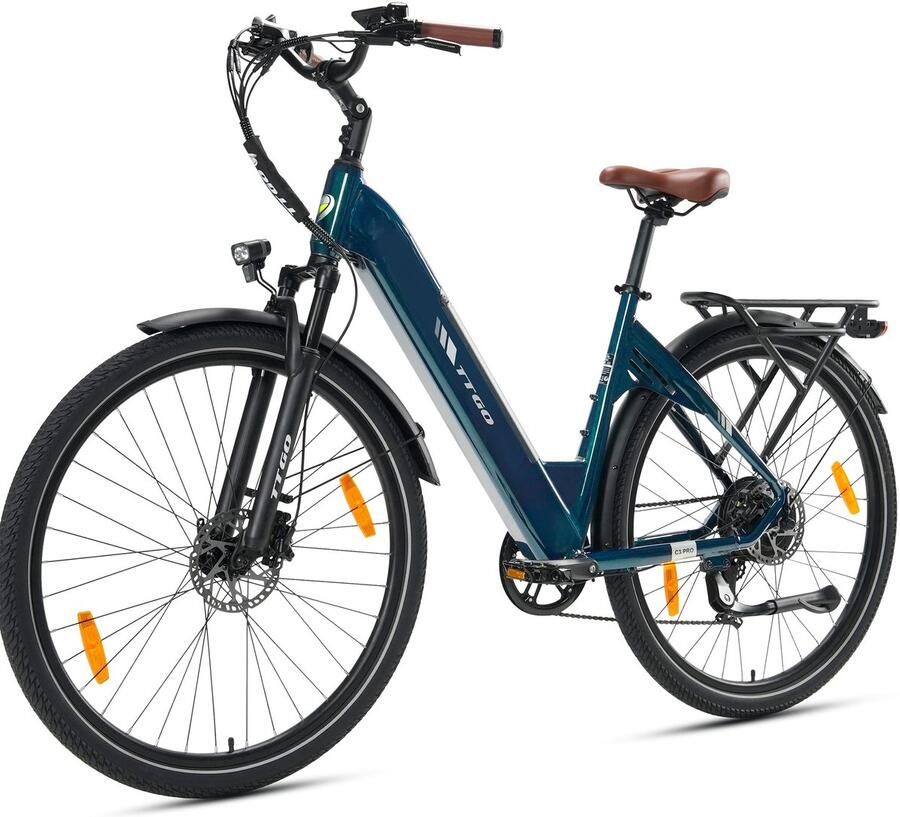 TTGO Elektrische Fiets C3 PRO 36V 20AH Accu Maximale Actieradius 120 Km Aluminium Lage Instapframe 28×2.0 Inch Banden Shi o 7 Versnellingen Hydraulische Schijfrem LCD Display Elektrische Stadsfiets -Groen