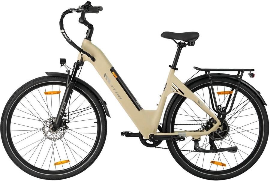 TTGO Elektrische Fiets C3 SE- 250W Motor 36V 18Ah Accu 28-inch Banden Stadsfiets- Bereik tot 120km Shi o 7-Snelheden 25km u Beige