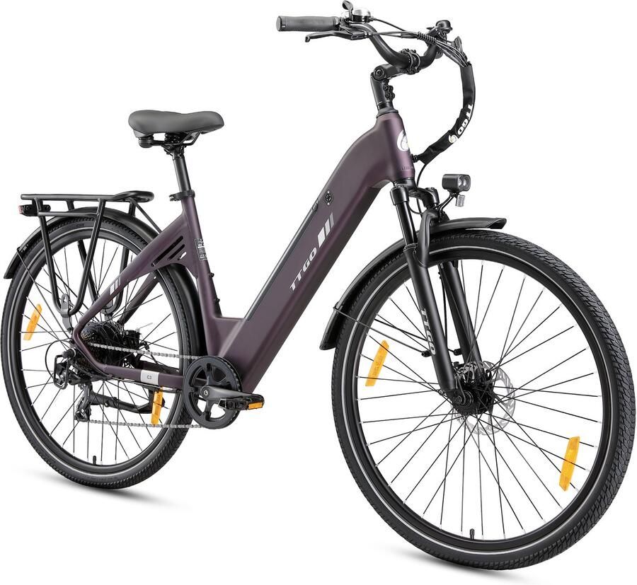TTGO Elektrische Fiets C3 SE 28 Inch E-Bike Stadsfiets 18Ah Accu tot 120 km Bereik Shi o 7 Speed- Aluminium Frame Lila