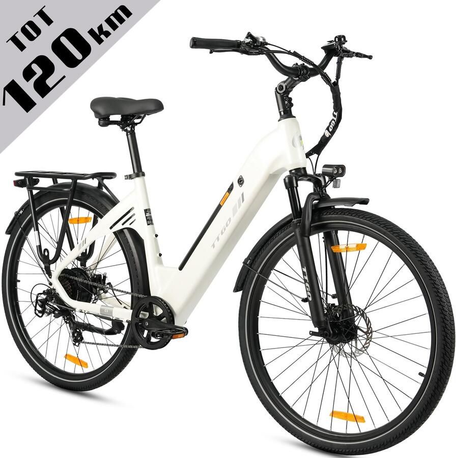 TTGO Elektrische Fiets C3 SE 28 Inch E-Bike Stadsfiets 18Ah Accu tot 120 km Bereik Shi o 7 Speed- Aluminium Frame Wit