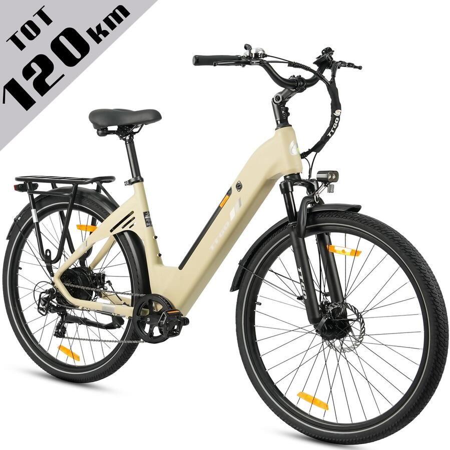 TTGO Elektrische Fiets C3 SE 28 Inch E-Bike Stadsfiets 18Ah Accu tot 120 km Bereik Shi o 7 Speed- Aluminium Frame Geel