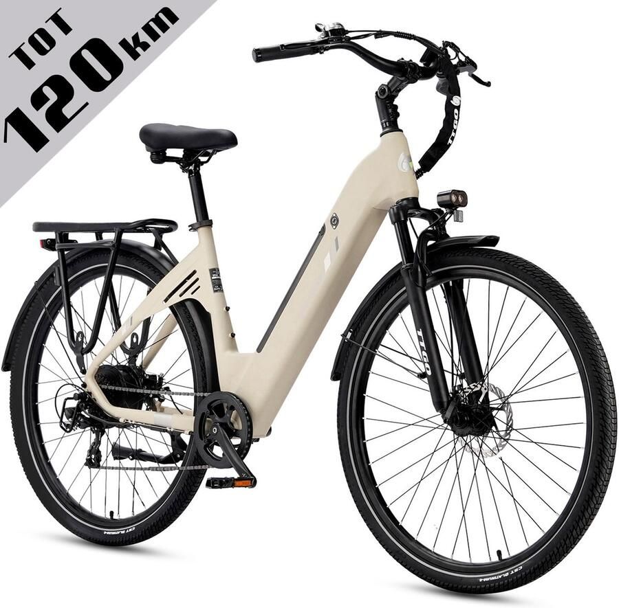 TTGO Elektrische Fiets C3 SE 28 Inch E-Bike Stadsfiets 18Ah Accu tot 120 km Bereik Shi o 7 Speed- Aluminium Frame Geel - Foto 2