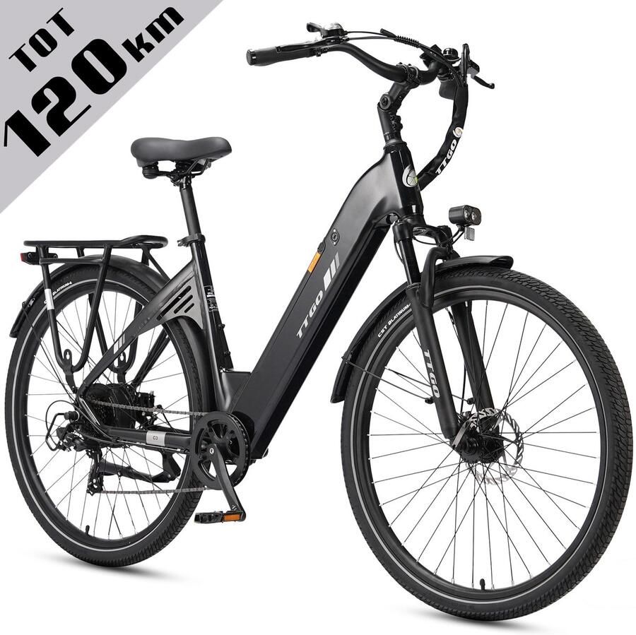 TTGO Elektrische Fiets C3 36V 18AH Accu Actieradius Tot 120 Km 28×2.0 Inch Wielen Aluminium Lage Instapframe Shi o 7 Versnellingen Mechanische Schijfrem LCD Display Elektrische Stadsfiets Zwart - Foto 2