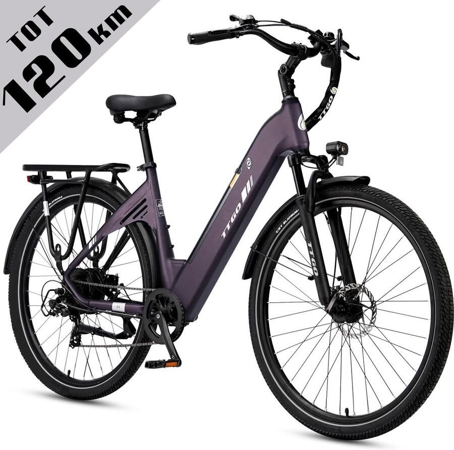 TTGO Elektrische Fiets C3 36V 18AH Accu Actieradius Tot 120 Km Aluminium Lage Instapframe 28×2.0 Inch Wielen Shi o 7 Versnellingen Mechanische Schijfrem LCD Display Elektrische Stadsfiets Zwart - Foto 2