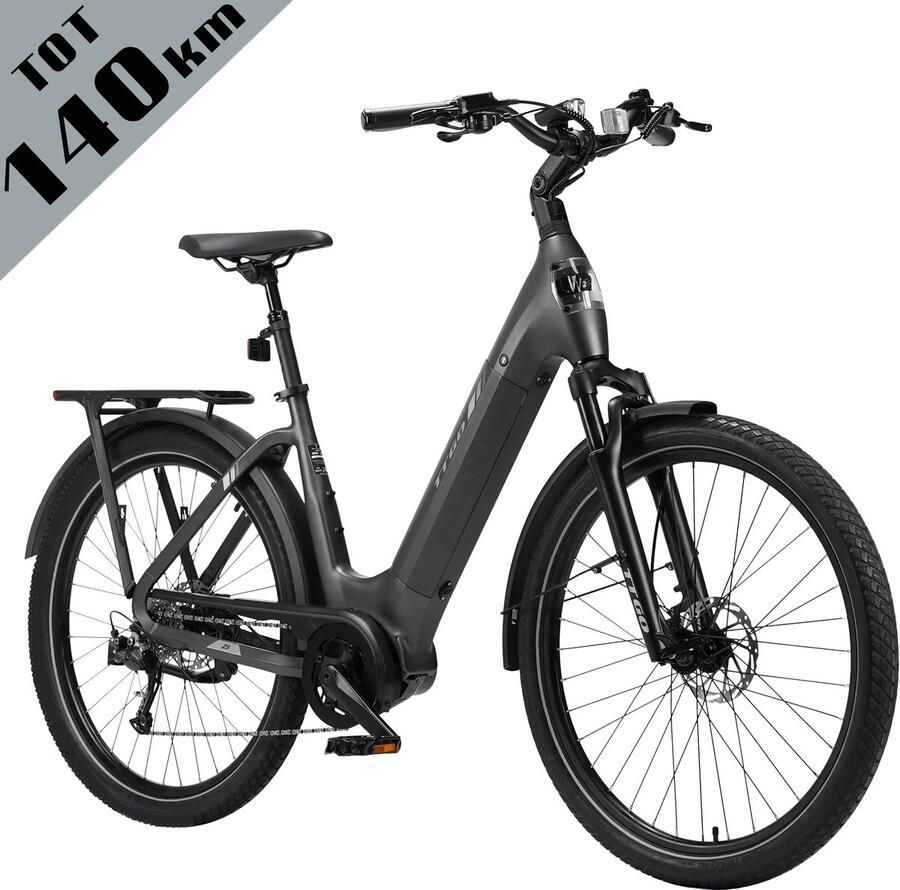 TTGO Elektrische Fiets Stadsfiets 27.5 Inch Middenmotor 18Ah Accu tot 140 km Shi o 9 Versnellingen Hydraulische Schijfrem Grijs