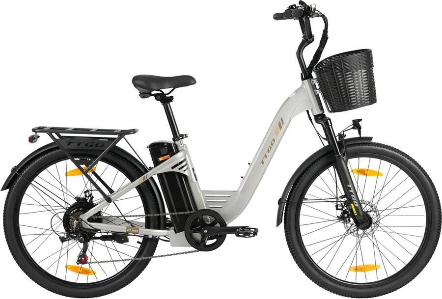 TTGO Elektrische Fiets Tot 120 km Actieradius 18Ah Accu 26 stadsfiets Shi o 7 Versnellingen LCD Display zilver