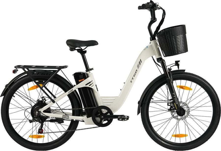 TTGO Elektrische Fiets Tot 120 km Actieradius 18Ah Accu 26 stadsfiets Shi o 7 Versnellingen LCD Display wit