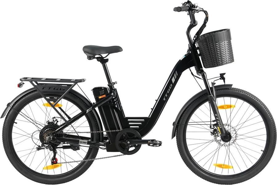 TTGO Elektrische Fiets Tot 120 km Actieradius 18Ah Accu 26 stadsfiets Shi o 7 Versnellingen LCD Display zwart