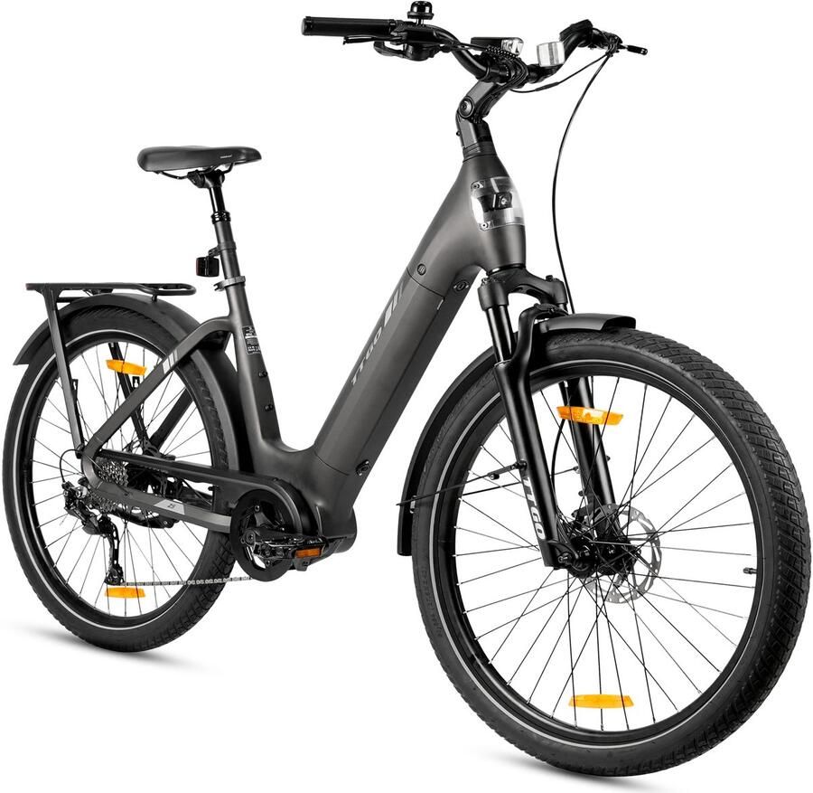 TTGO Elektrische Fiets Z5 36V 18AH Accu Middenmotor Max Actieradius 120 KM Aluminium Lage Instapframe 27.5×2.4 Inch Wielen Shi o 9 Versnellingen Hydraulische Schijfrem LCD Display Elektrische Stadsfiets Grijs