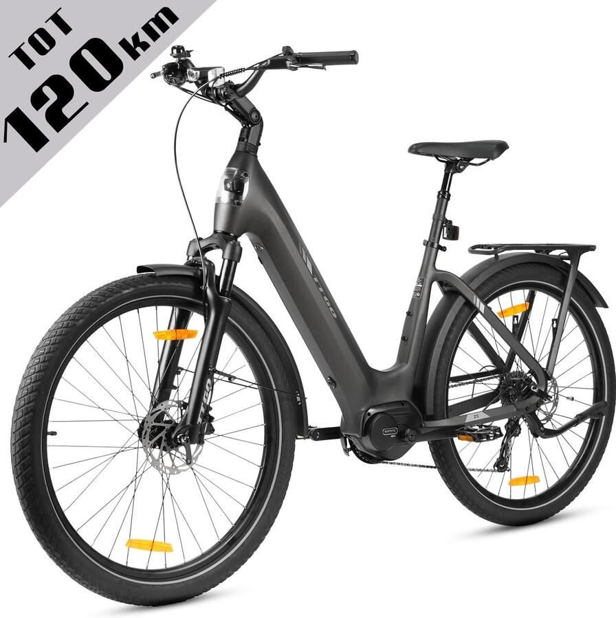 TTGO Elektrische Fiets Z5 36V 18AH Accu Middenmotor Max Actieradius 120 KM Aluminium Lage Instapframe 27.5×2.4 Inch Wielen Shi o 9 Versnellingen Hydraulische Schijfrem LCD Display Elektrische Stadsfiets Grijs