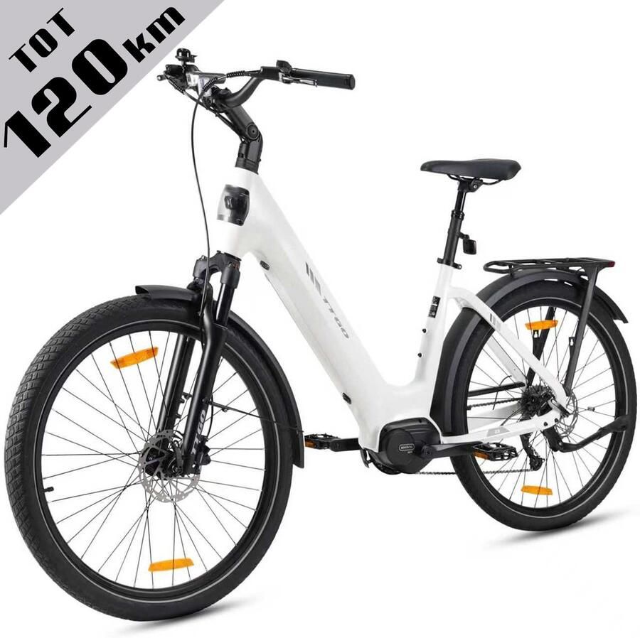 TTGO Elektrische Fiets Z5 36V 18AH Accu Middenmotor Max Actieradius 120 KM Aluminium Lage Instapframe 27.5×2.4 Inch Wielen Shi o 9 Versnellingen Hydraulische Schijfrem LCD Display Elektrische Stadsfiets -Wit
