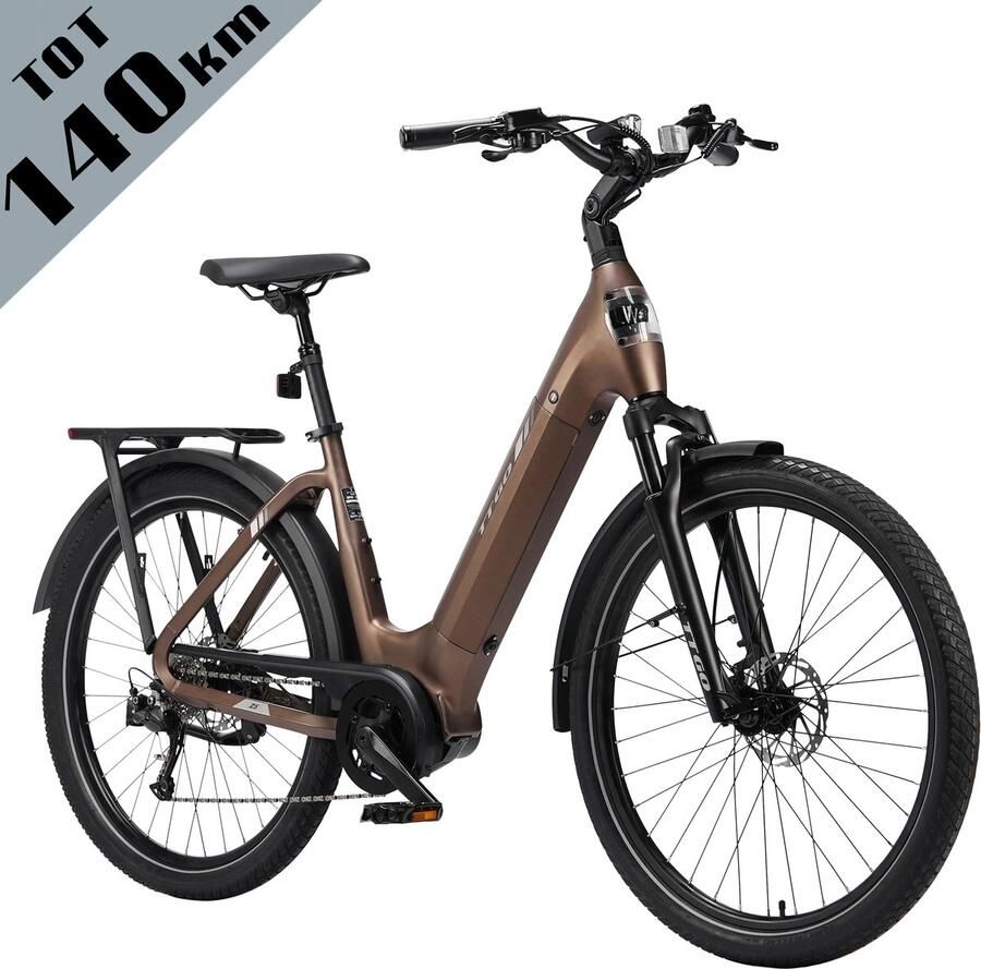 TTGO Elektrische Mountainbike 27.5 Inch- Tot 120 km Actieradius Bafang 250W Middenmotor 75Nm Koppel 36V 18Ah Accu Shi o 9 Versnellingen Hydraulische Schijfrem Aluminium Frame Bruin