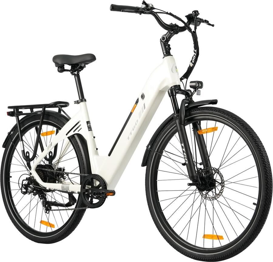 TTGO Elektrische Stadsfiets C3 SE 250W Motor 36V 18Ah Accu 28 Inch Bereik tot 120km Shi o 7-Snelheden Max 25km u Wit