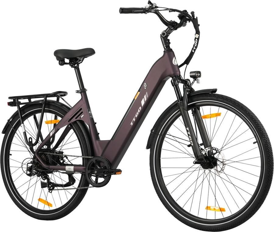TTGO Elektrische Stadsfiets C3 SE 250W Motor 36V 18Ah Accu 28 Inch Bereik tot 120km Shi o 7-Snelheden Max 25km u Paars