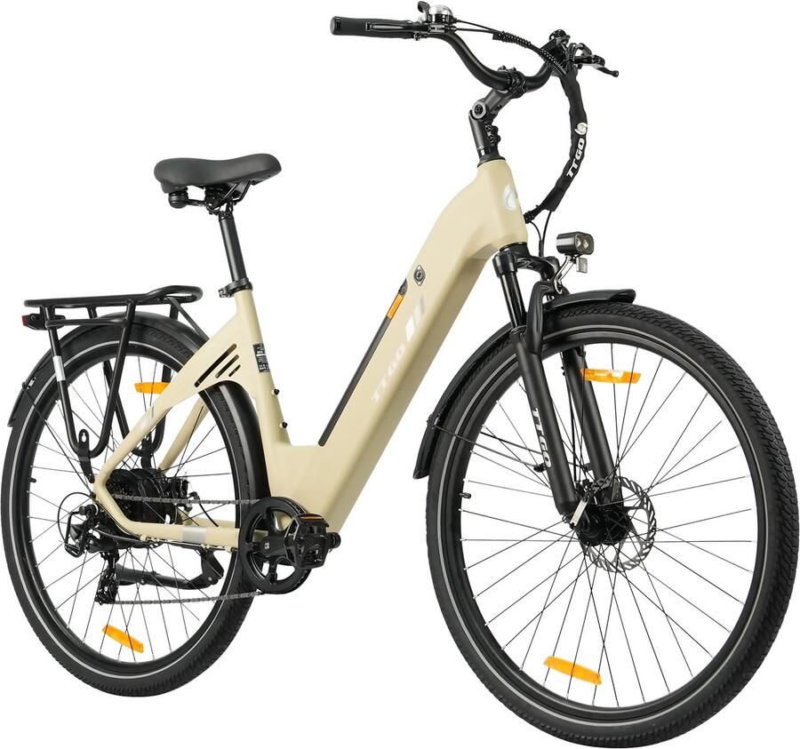 TTGO Elektrische Stadsfiets C3 SE 250W Motor 36V 18Ah Accu 28 Inch Bereik tot 120km Shi o 7-Snelheden Max 25km u Beige