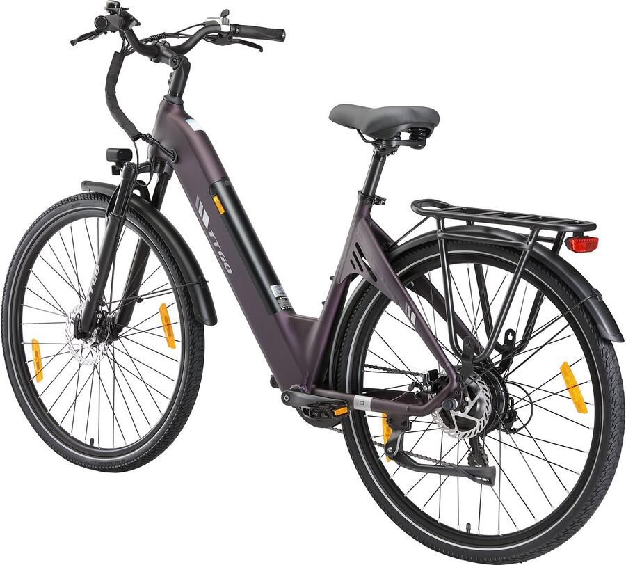TTGO Elektrische Stadsfiets C3 SE 250W Motor 36V 18Ah Accu 28 Inch Bereik tot 120km Shi o 7-Snelheden Max 25km u Paars