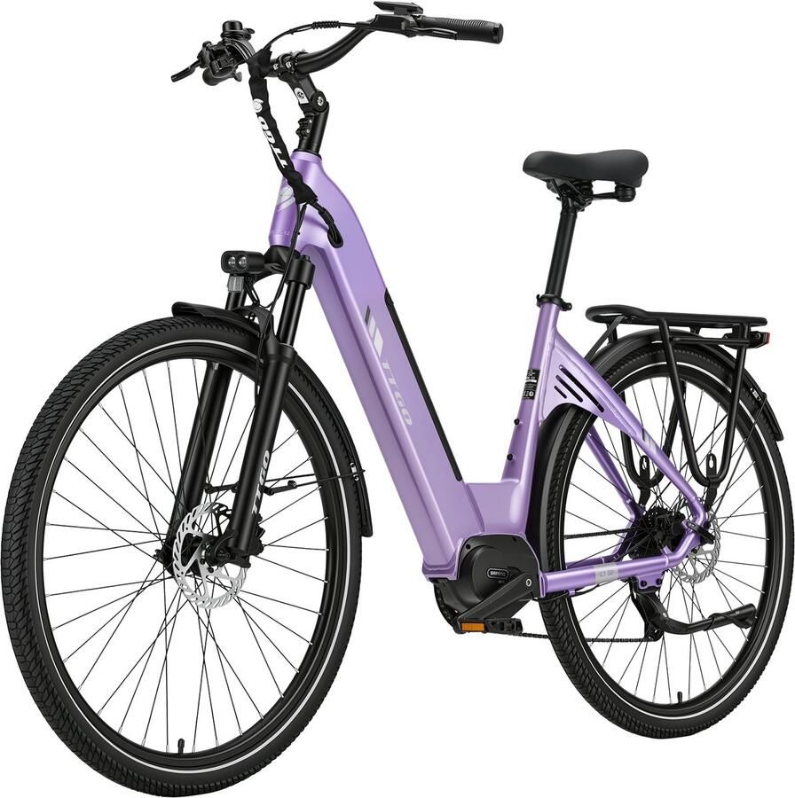 TTGO Elektrische Stadsfiets C7 SE 28 INCH Banden 250W Bafang Middenmotor 36V18Ah Accu Bereik tot 140km Shi o 9 Versnellingen Paars