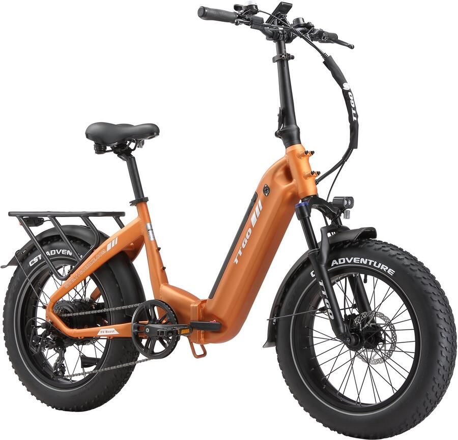 TTGO F6 Boost Elektrische Fiets – 250W Motor 48V18Ah Lithium Accu – Actieradius tot 140 km – Hydraulische Schijfrem – 20×4.0 inch Fatbike Banden Shi o 7 Versnellingen Vouwfiets Oranje