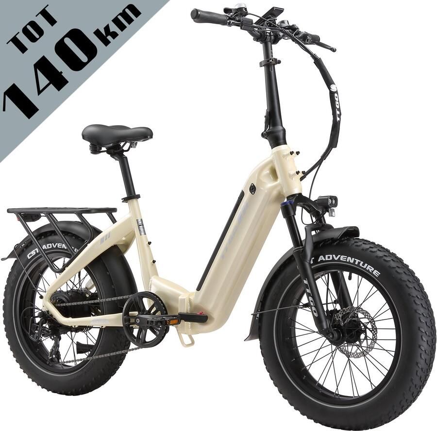 TTGO F6 Bost Elektrische Fiets–48V 18Ah Lithium Accu–Actieradius tot 140 km–Opvouwbaar –20×4.0 inch Fatbike Banden – Hydraulische Schijfrem –Aluminium Frame –48V 250W Achterwielmotor–Verende Voorvork met Lock-out – Elektrische Stadsfiets– Parelwit