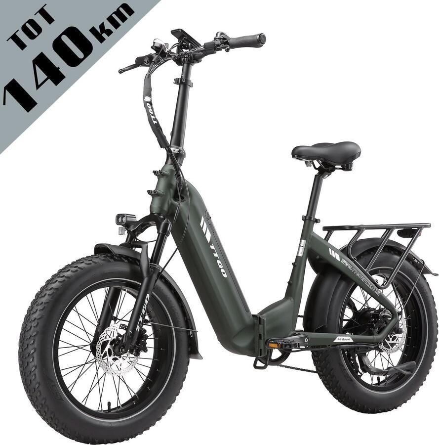 TTGO F6 Bost Elektrische Fiets – 48V 18Ah Lithium Accu – Actieradius tot 140 km – Opvouwbaar – 20×4.0 inch Fatbike Banden – Hydraulische Schijfrem – 48V 250W Achterwielmotor – Verende Voorvork met Lock-out– Elektrische Stadsfiets –Groen