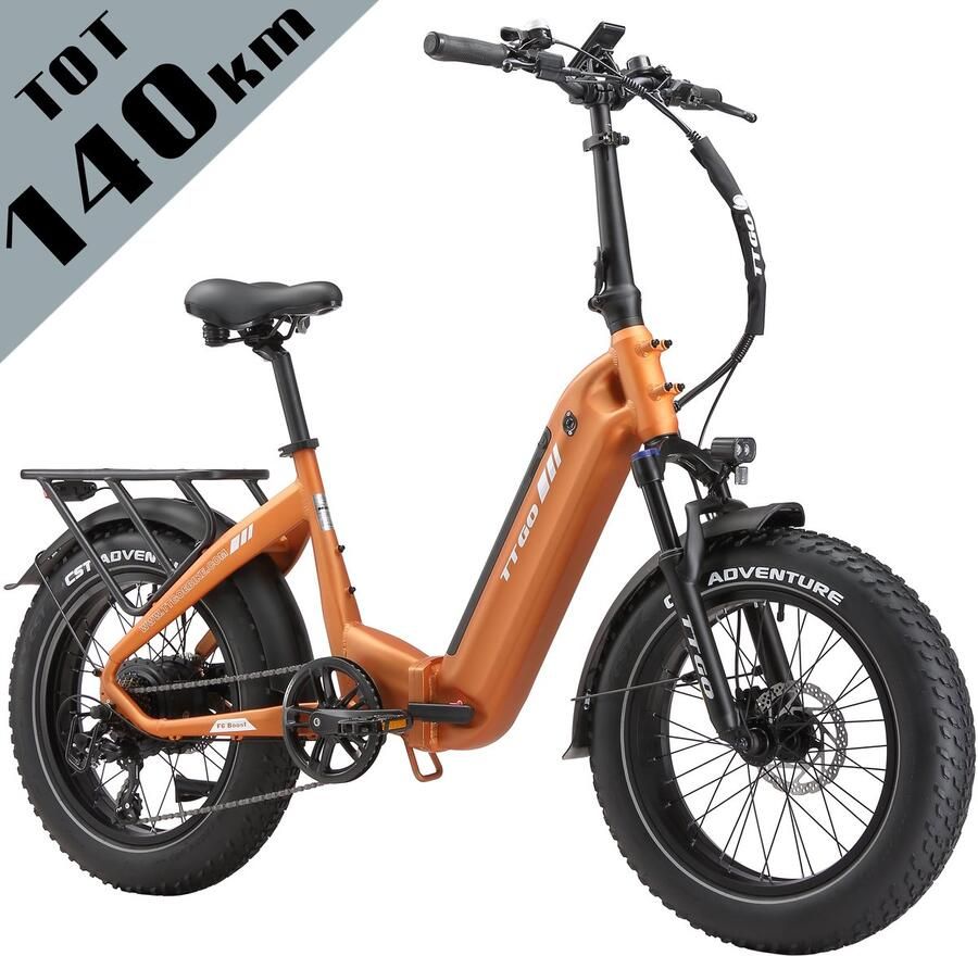 TTGO F6 Bost Opvouwbare Elektrische Fiets – 864Wh Lithium Accu – Actieradius tot 140 km – Hydraulische Schijfrem – 20×4.0 inch Fatbike Banden – Aluminium Frame – Verende Voorvork met Lock-out–Shi o 7 Versnellingen– Elektrische Stadsfiets– Oranje