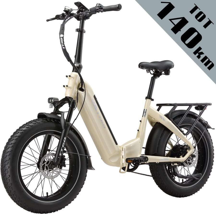 TTGO F6 Bost Opvouwbare Elektrische Fiets – 864Wh Lithium Accu – Actieradius tot 140 km – Hydraulische Schijfrem – 20×4.0 inch Fatbike Banden–Aluminium Frame –Verende Voorvork met Lock-out –Shi o 7 Versnellingen –Elektrische Stadsfiets– Parelwit