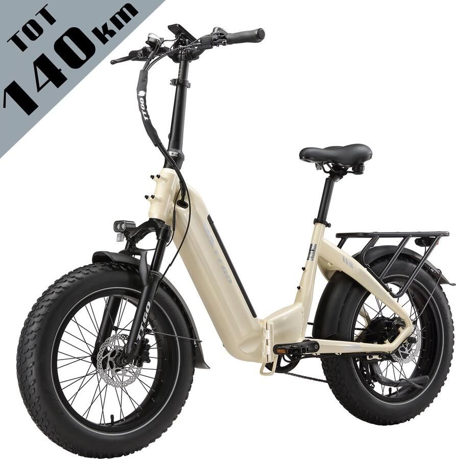 TTGO F6 Bost Opvouwbare Elektrische Fiets – 864Wh Lithium Accu – Actieradius tot 140 km – Hydraulische Schijfrem – 20×4.0 inch Fatbike Banden–Aluminium Frame –Verende Voorvork met Lock-out –Shi o 7 Versnellingen –Elektrische Stadsfiets– Parelwit