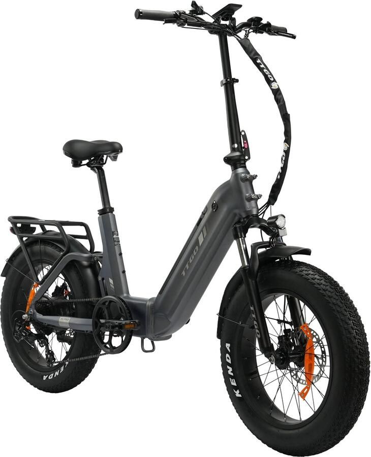 TTGO F6 Pro Elektrische Fiets – Opvouwbaar – 48V 18Ah Lithium Accu – Actieradius tot 140 km – Aluminium Frame met Achtervering – 20×4.0 inch Fatbike Banden – Hydraulische Schijfrem – Shi o 7 Versnellingen – Elektrische Stadsfiets – Grijs