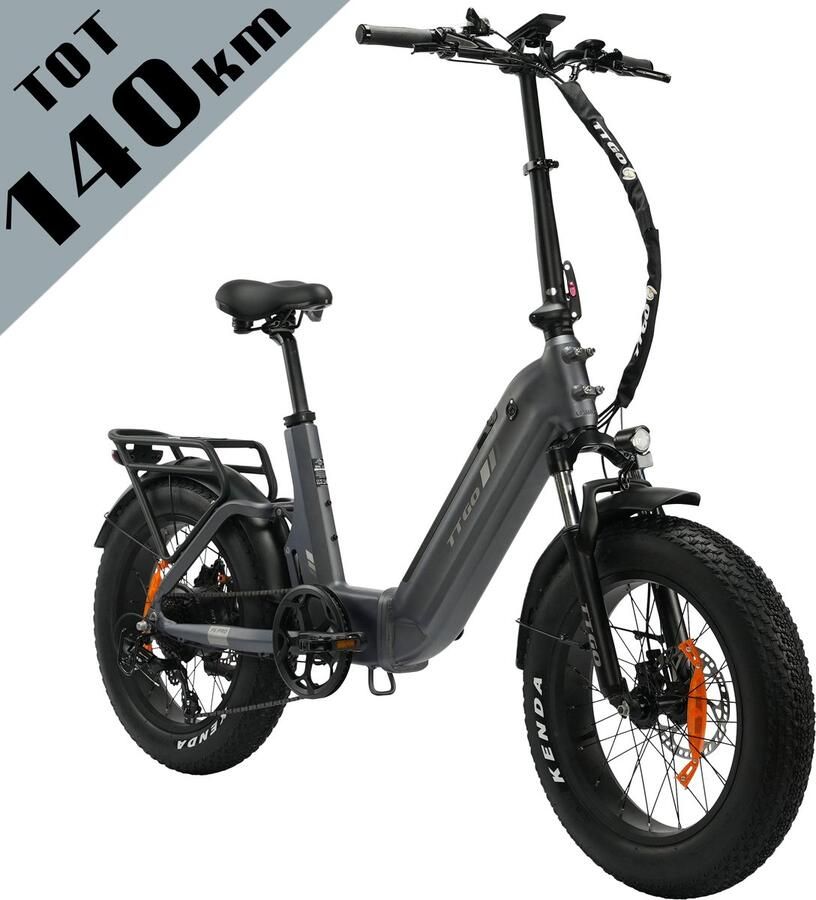 TTGO F6 Pro Elektrische Fiets – Opvouwbaar – 48V 18Ah Lithium Accu – Actieradius tot 140 km – Aluminium Frame met Achtervering – 20×4.0 inch Fatbike Banden – Hydraulische Schijfrem – Shi o 7 Versnellingen – Elektrische Stadsfiets – Grijs