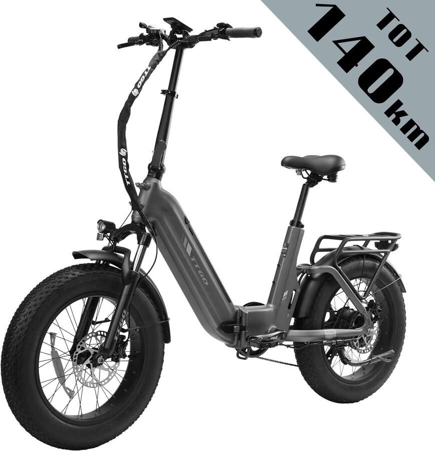 TTGO F6 Pro Opvouwbare Elektrische Fiets – 864Wh Lithium Accu – Actieradius tot 140 km – Aluminium Frame met Achtervering – 20×4.0 inch Fatbike Banden – Shi o 7 Versnellingen – Hydraulische Schijfrem – Elektrische Stadsfiets – Grijs