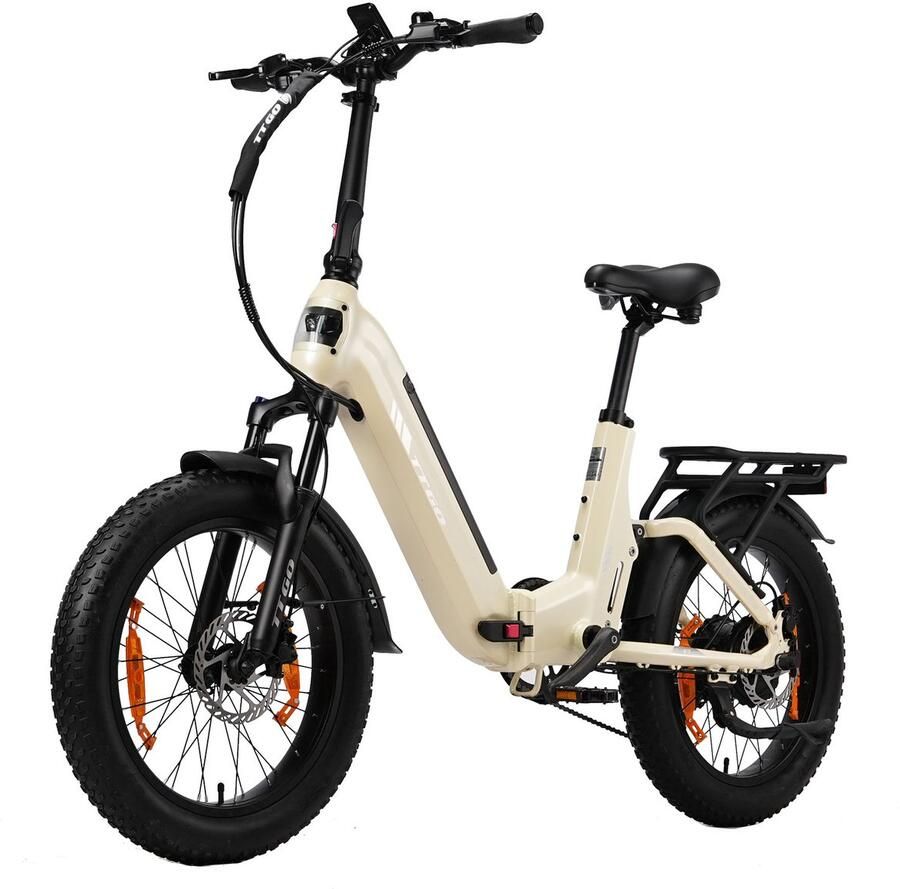 TTGO 20*3.0 Elektrische vouwfietsen- 48V 15Ah (720Wh) Lithium Accu – Actieradius tot 120 km – Softtail-vering – Hydraulische Schijfrem –Geveerde voorvork met lockout​ –Krachtsensor– 70Nm– Shi o 7 Versnellingen– Elektrische Stadsfiets– Wit