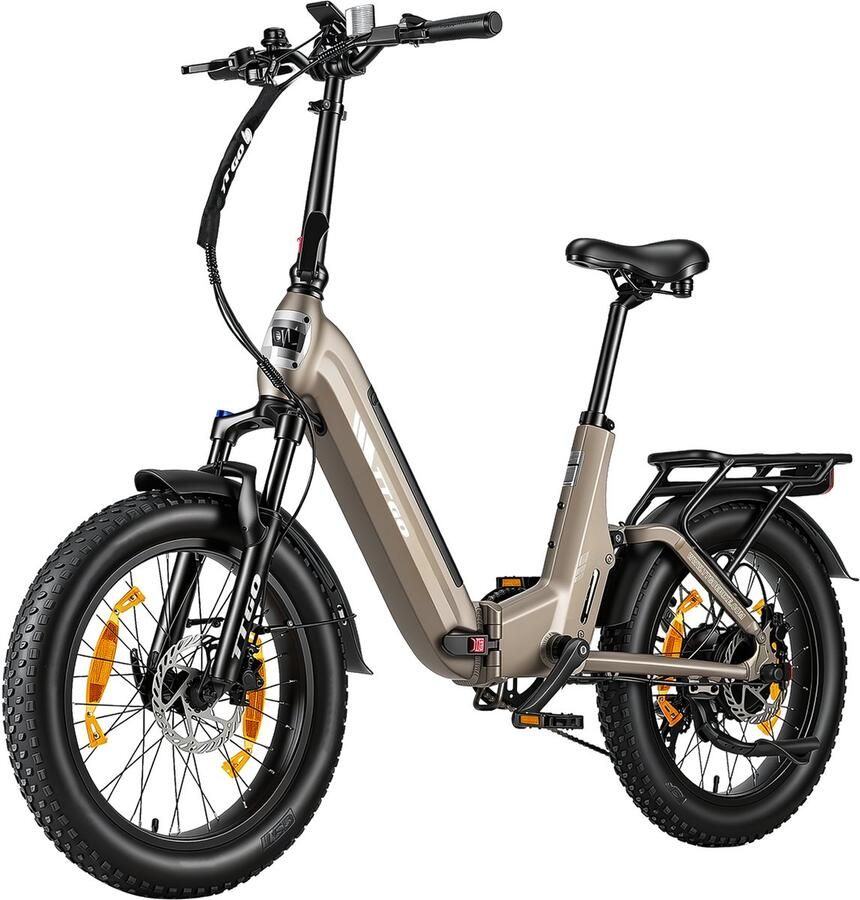 TTGO F7 Elektrische Fiets 20 Inch Banden 250W Motor 48V15Ah Accu Max Snelheid 25km u Max Bereik 100-120 km Shi o 7 Versnellingen Champagnegoud