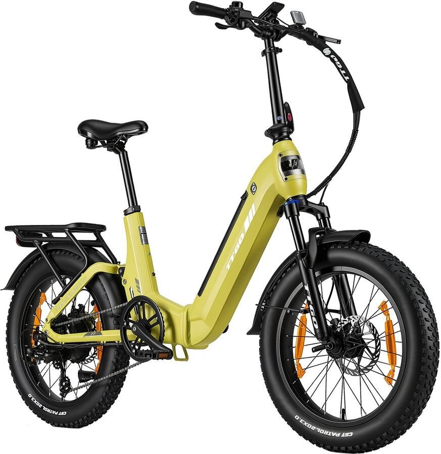 TTGO F7 Elektrische Fiets 250W Motor 48V15Ah Accu 20 Inch Banden Vouwfiets Max Snelheid 25km u Max Bereik 100-120 km Shi o 7 Versnellingen Mosterdgeel