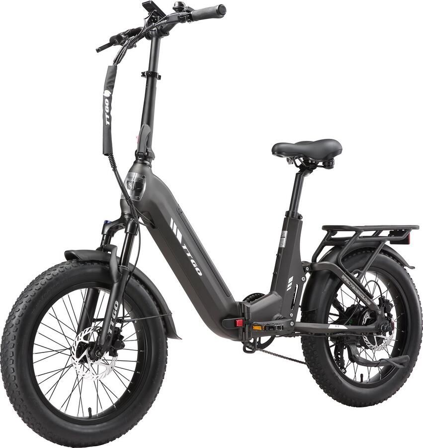 TTGO F7 Elektrische Fiets – Opvouwbaar – 48V 15Ah Lithium Accu – Actieradius tot 120 km – Aluminium Frame met Achtervering – Hydraulische Schijfrem – 20×3.0 inch Banden – Shi o 7 Versnellingen – Elektrische Stadsfiets – Grijs