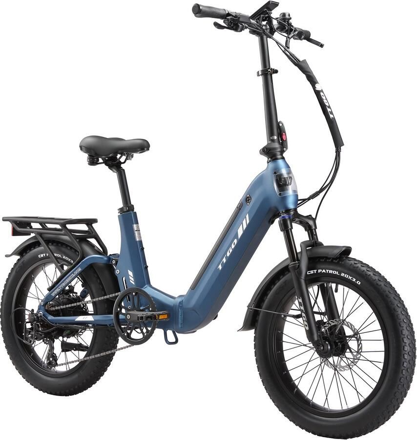 TTGO F7 Opvouwbare Elektrische Fiets – 720Wh Lithium Accu – Actieradius tot 120 km – Aluminium Frame met Achtervering – 20×3.0 inch Brede Banden – Hydraulische Schijfrem – Shi o 7 Versnellingen – Elektrische Stadsfiets – Blauw