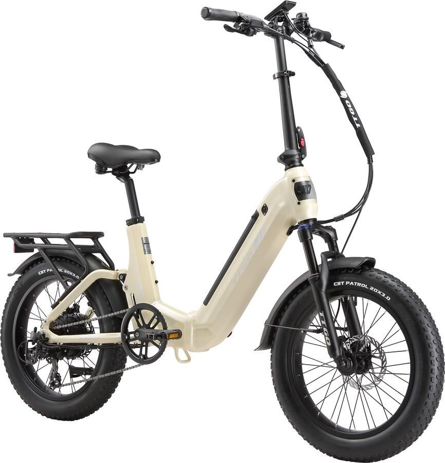 TTGO F7 Opvouwbare Elektrische Fiets – Aluminium Frame met Achtervering – 720Wh Lithium Accu – Actieradius tot 120 km – 20×3.0 inch Brede Banden – Hydraulische Schijfrem – Achterwielmotor – Shi o 7 Versnellingen– Elektrische Stadsfiets– Parelwit