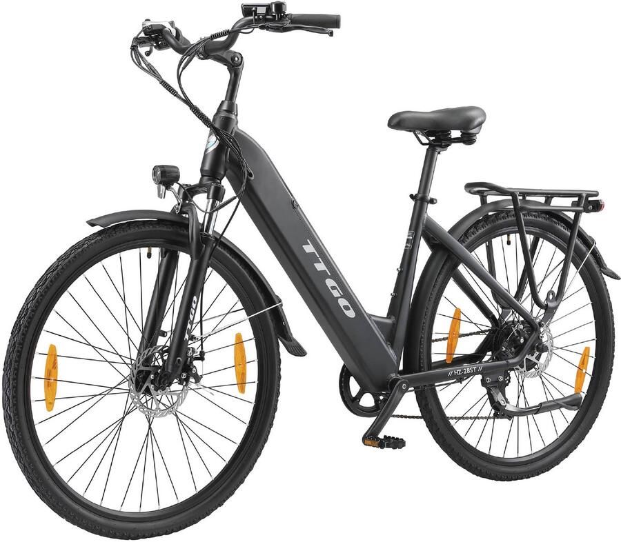TTGO HZ-28ST E-bike 25 km u 28inch 80km actieradius 250W motor 36V20Ah accu aluminium frame Shi o 7-speed zwart