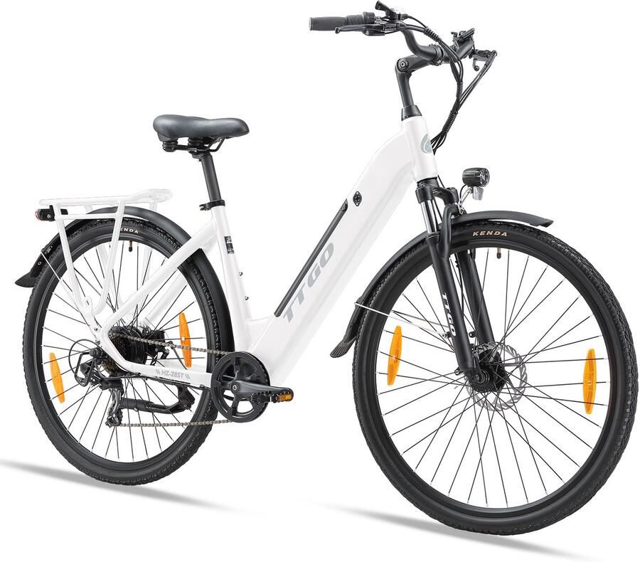 TTGO HZ-28ST Elektrische Fiets 250W Motor 36V20Ah Accu Max Snelheid 25km u Max Bereik 80-120km Shi o 7 Versnellingen Wit