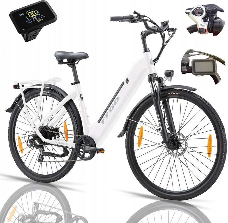 TTGO HZ-28ST Elektrische Fiets – 28 Aluminium 110km Bereik 250W Motor 7-Speed Shi o Schijfrem – Wit
