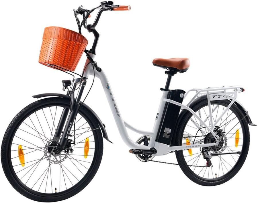 TTGO YY-26ST Elektrische Fiets 250W Motor 36V14.5Ah Accu 26x1.75 Banden Max Snelheid 25km u Max Bereik 60-75km Shi o 6 Versnellingen Wit