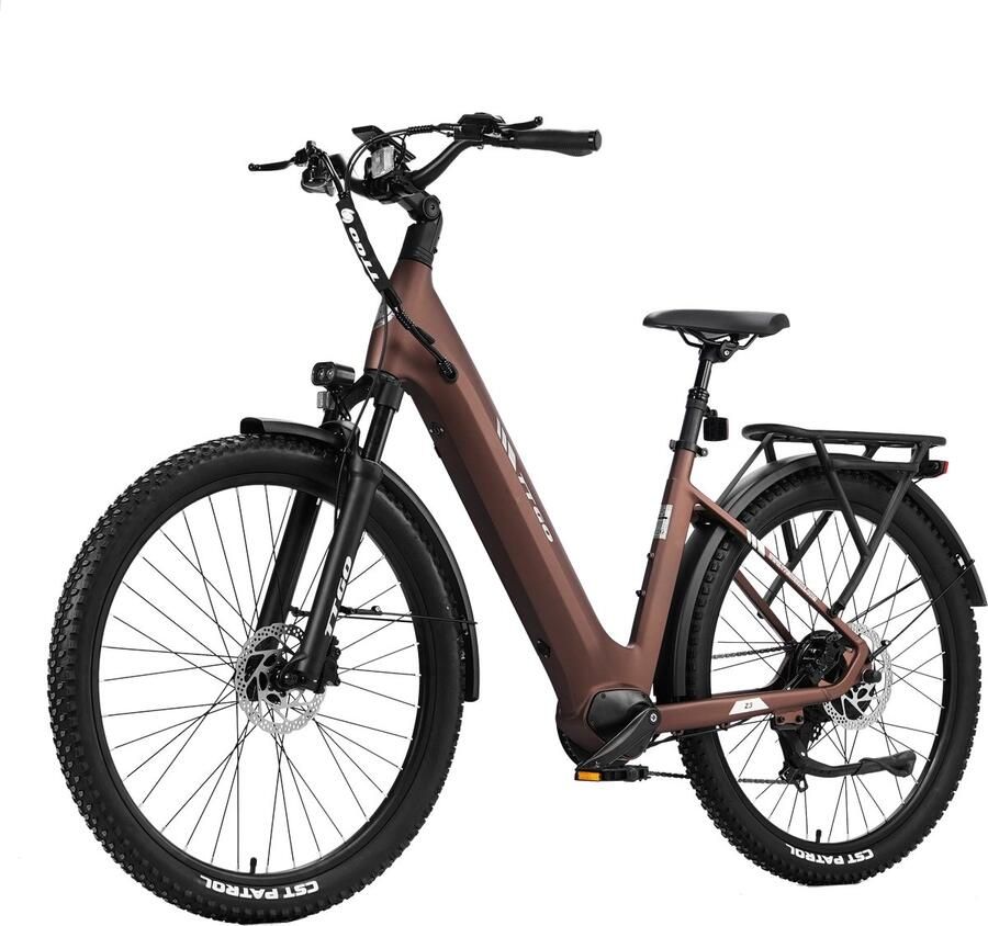 TTGO Z3 Elektrische Fiets – 27.5 Inch Stadsfiets – 720Wh Accu – Achterwielmotor – Actieradius tot 120 km – Shi o 7 Versnellingen – Hydraulische Schijfrem –Bruin