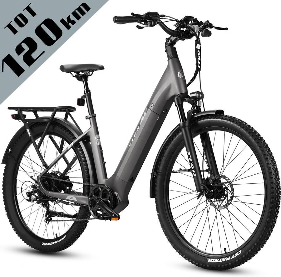 TTGO Z3 Elektrische Fiets – 27.5 Inch Stadsfiets – 720Wh Accu – Achterwielmotor – Actieradius tot 120 km – Shi o 7 Versnellingen – Hydraulische Schijfrem –Grijs - Foto 1