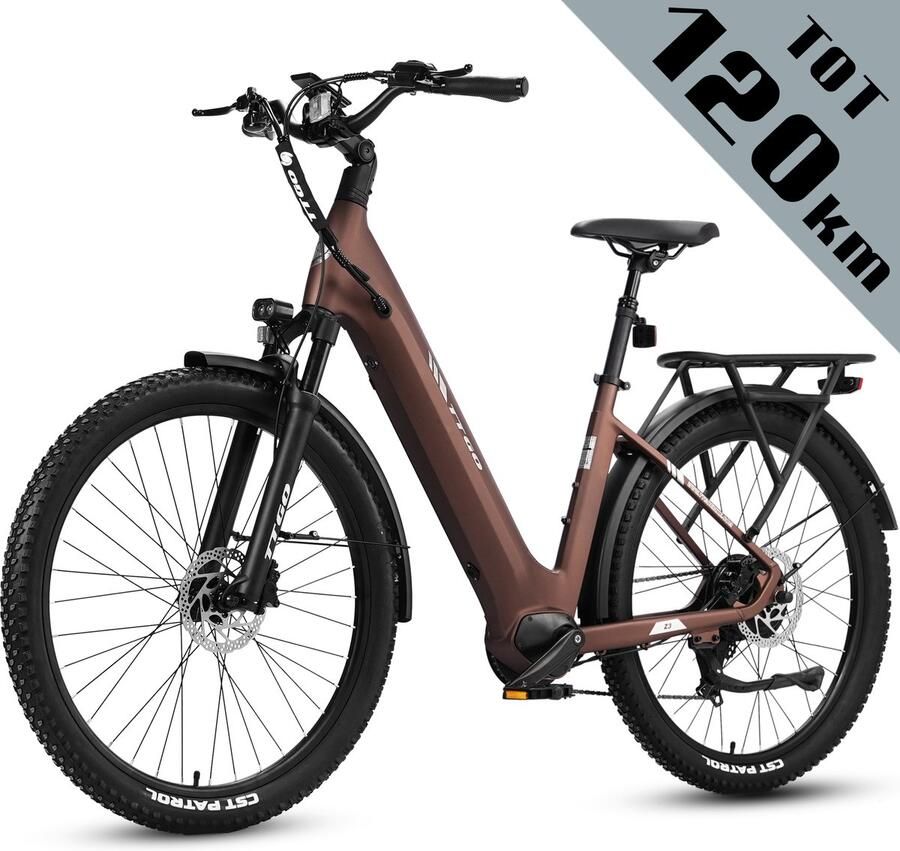 TTGO Z3 Elektrische Fiets – 27.5 Inch Stadsfiets – 720Wh Accu – Achterwielmotor – Actieradius tot 120 km – Shi o 7 Versnellingen – Hydraulische Schijfrem –Bruin