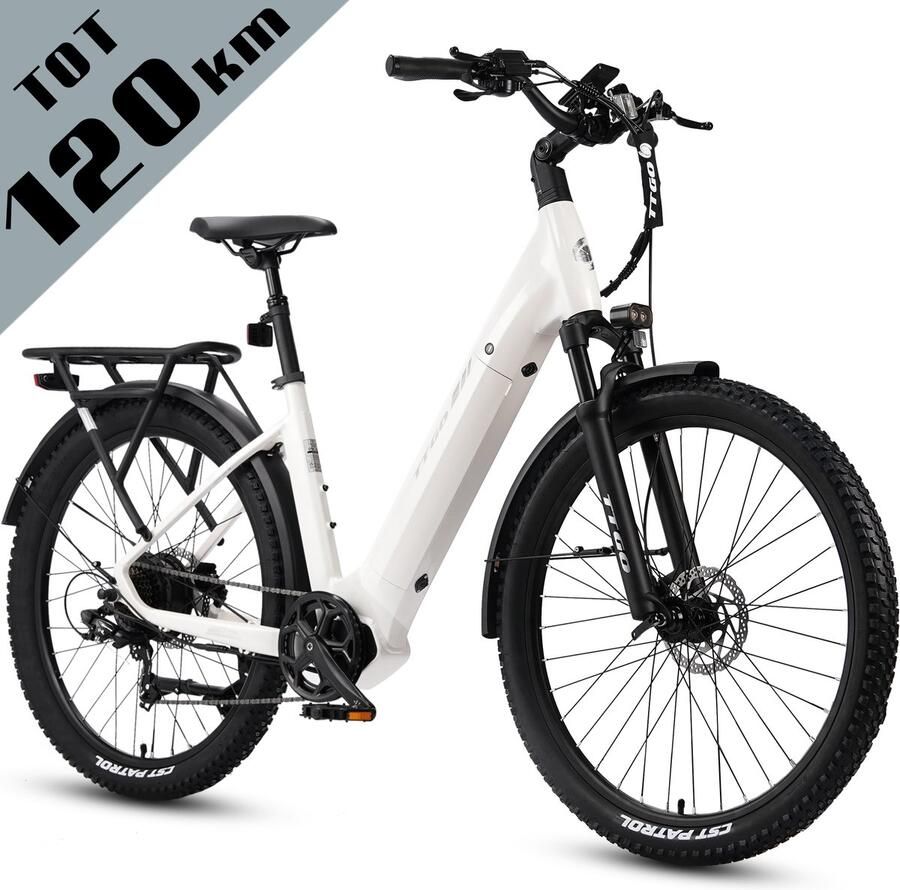 TTGO Z3 Elektrische Fiets – 48V 15Ah Accu (720Wh) – Achterwielmotor – Actieradius tot 120 km – 27.5×2.4 Inch Banden – LCD Display – Shi o 7 Versnellingen – Hydraulische Schijfrem – Stadsfiets – Max. Belastbaar 125 kg – Wit