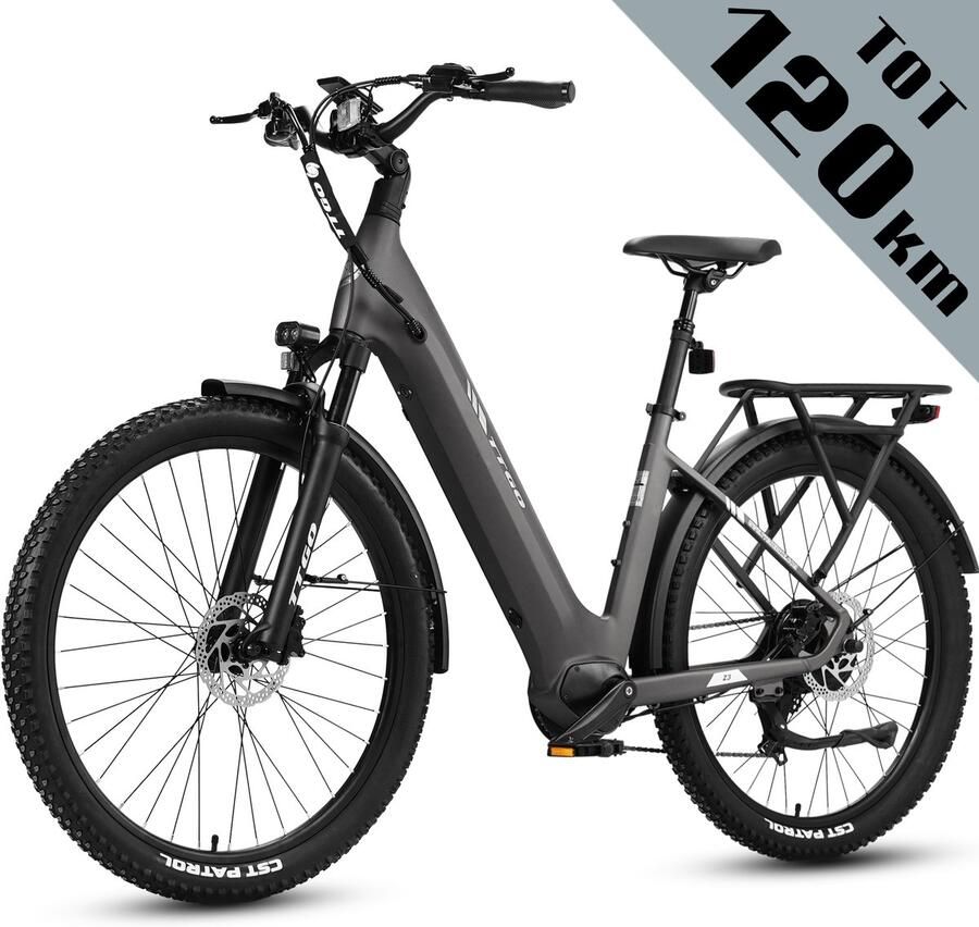 TTGO Z3 Elektrische Fiets – 48V 15Ah Accu (720Wh) – Achterwielmotor – Actieradius tot 120 km – 27.5×2.4 Inch Banden – LCD Display – Shi o 7 Versnellingen – Hydraulische Schijfrem – Stadsfiets – Max. Belastbaar 125 kg – Grijs