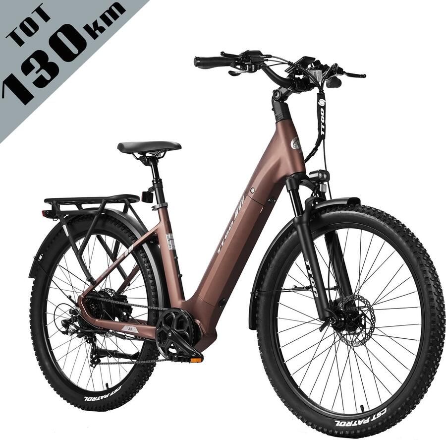 TTGO Z3 Elektrische Fiets – 48V 15Ah Accu (720Wh) – Achterwielmotor – Actieradius tot 130 km – 27.5×2.4 Inch Banden – LCD Display – Shi o 7 Versnellingen – Hydraulische Schijfrem – Stadsfiets – Max. Belastbaar 125 kg – Bruin - Foto 2